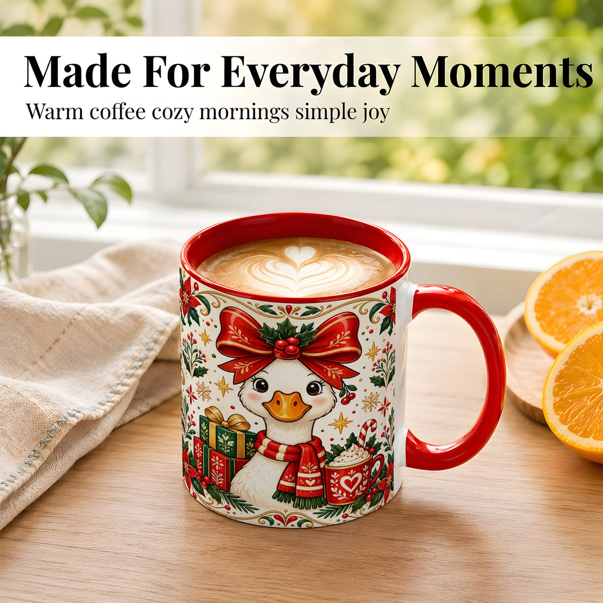 #pl[11oz|Red] Christmas Goose Coffee Mug, Folk Art Holiday Mug, Ceramic Cup