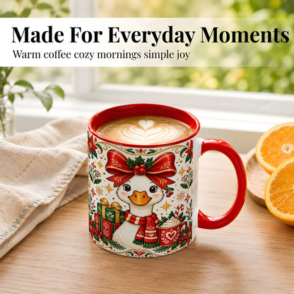 #pl[11oz|Red] Christmas Goose Coffee Mug, Folk Art Holiday Mug, Ceramic Cup