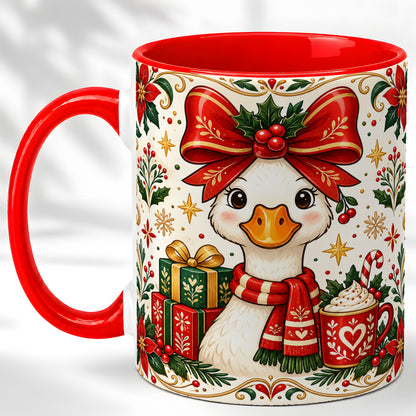 Christmas Goose Coffee Mug, Folk Art Holiday Mug, Ceramic Cup