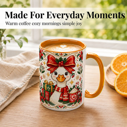 #pl[15oz|Orange] Christmas Goose Coffee Mug, Folk Art Holiday Mug, Ceramic Cup