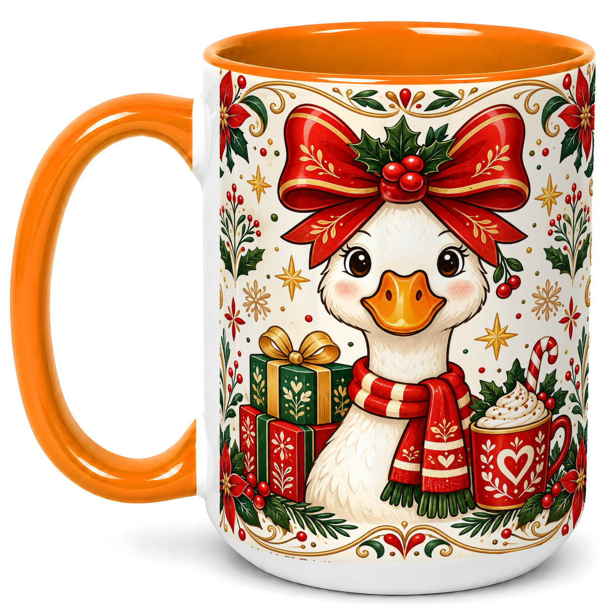 #pl[15oz|Orange] Christmas Goose Coffee Mug, Folk Art Holiday Mug, Ceramic Cup