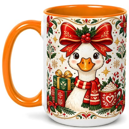 #pl[15oz|Orange] Christmas Goose Coffee Mug, Folk Art Holiday Mug, Ceramic Cup