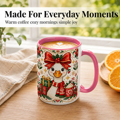 #pl[15oz|Pink] Christmas Goose Coffee Mug, Folk Art Holiday Mug, Ceramic Cup