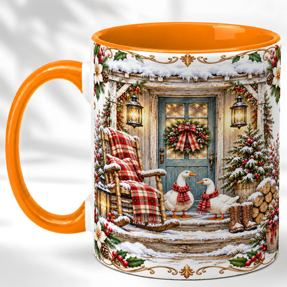 #pl[11oz|Orange] Christmas Goose Coffee Mug, Winter Farmhouse Geese Mug, Ceramic Cup