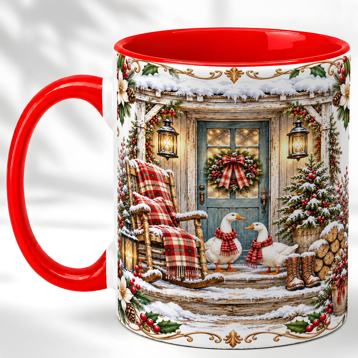 Christmas Goose Coffee Mug, Winter Farmhouse Geese Mug, Ceramic Cup