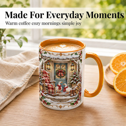 #pl[15oz|Orange] Christmas Goose Coffee Mug, Winter Farmhouse Geese Mug, Ceramic Cup