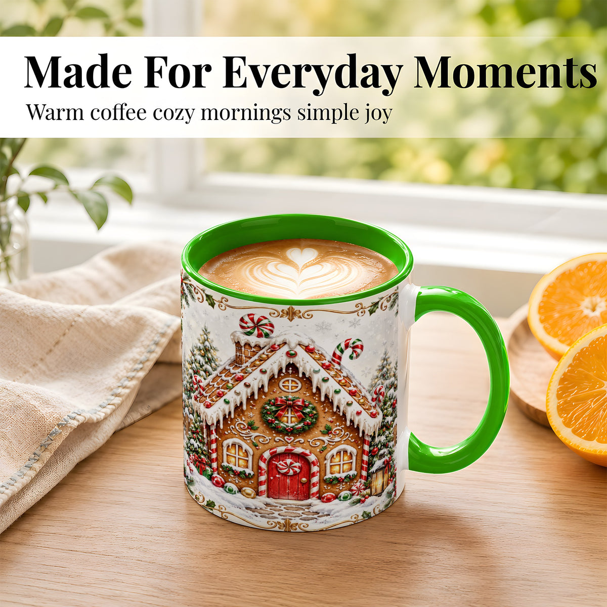 #pl[11oz|Green] Christmas Gingerbread House Coffee Mug, Candy Cane Mug, Ceramic Cup
