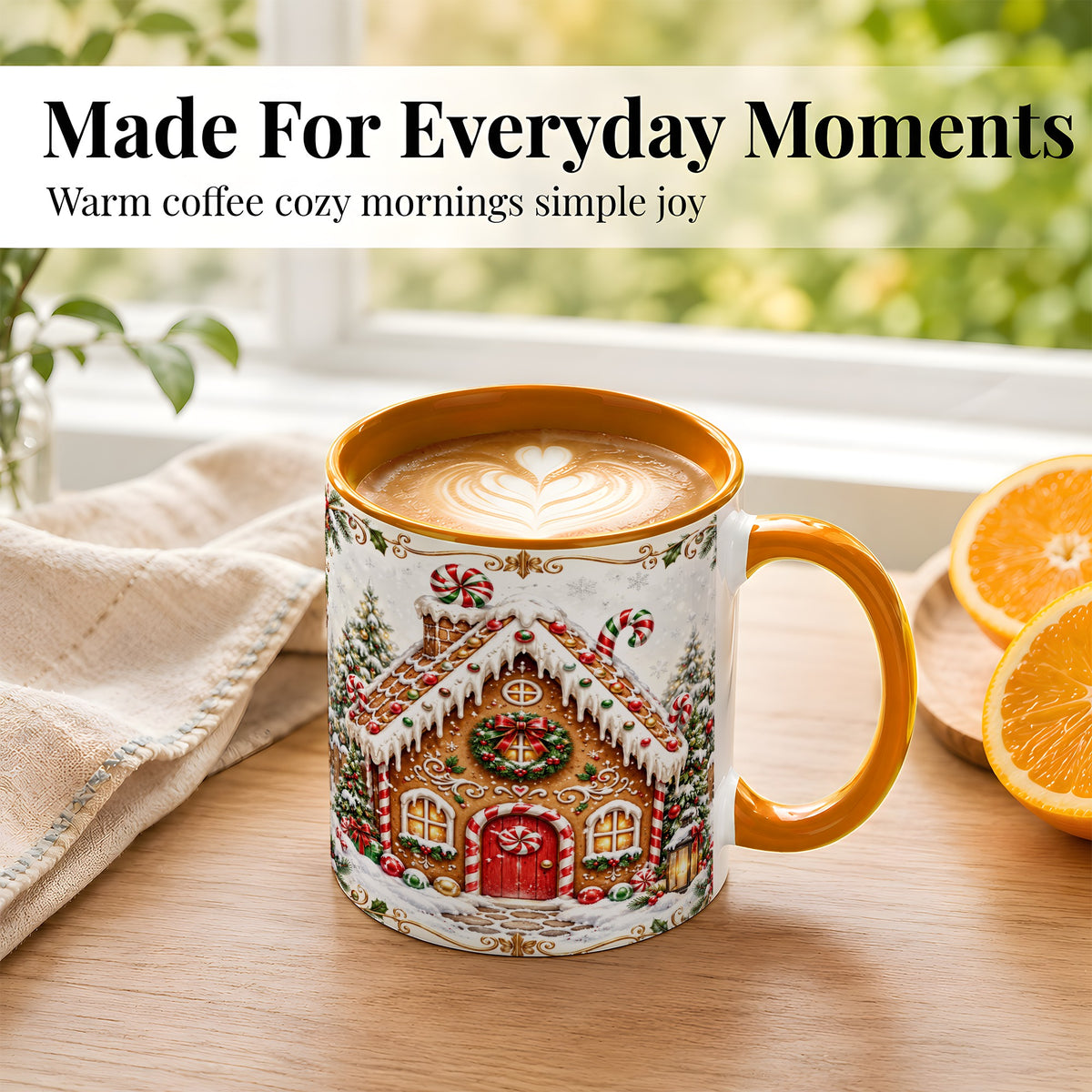 #pl[11oz|Orange] Christmas Gingerbread House Coffee Mug, Candy Cane Mug, Ceramic Cup