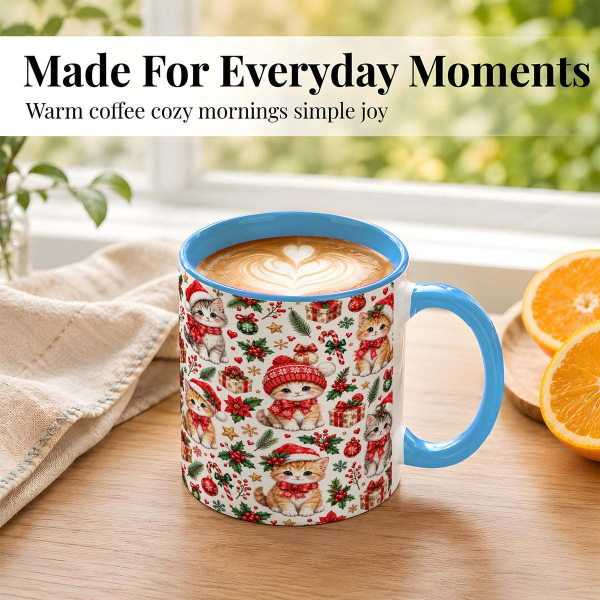 #pl[11oz|Blue] Christmas Kittens Coffee Mug, Cute Santa Hat Cats Mug, Ceramic Cup