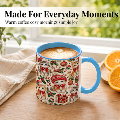 #pl[11oz|Blue] Jeweled Christmas Cats Coffee Mug, Sparkling Kitten Mug, Ceramic Cup