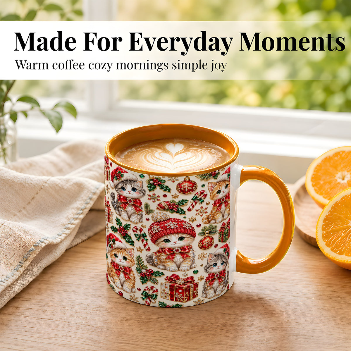 #pl[11oz|Orange] Jeweled Christmas Cats Coffee Mug, Sparkling Kitten Mug, Ceramic Cup
