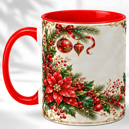 Christmas Poinsettia Coffee Mug, Holiday Floral Mug, Ceramic Cup