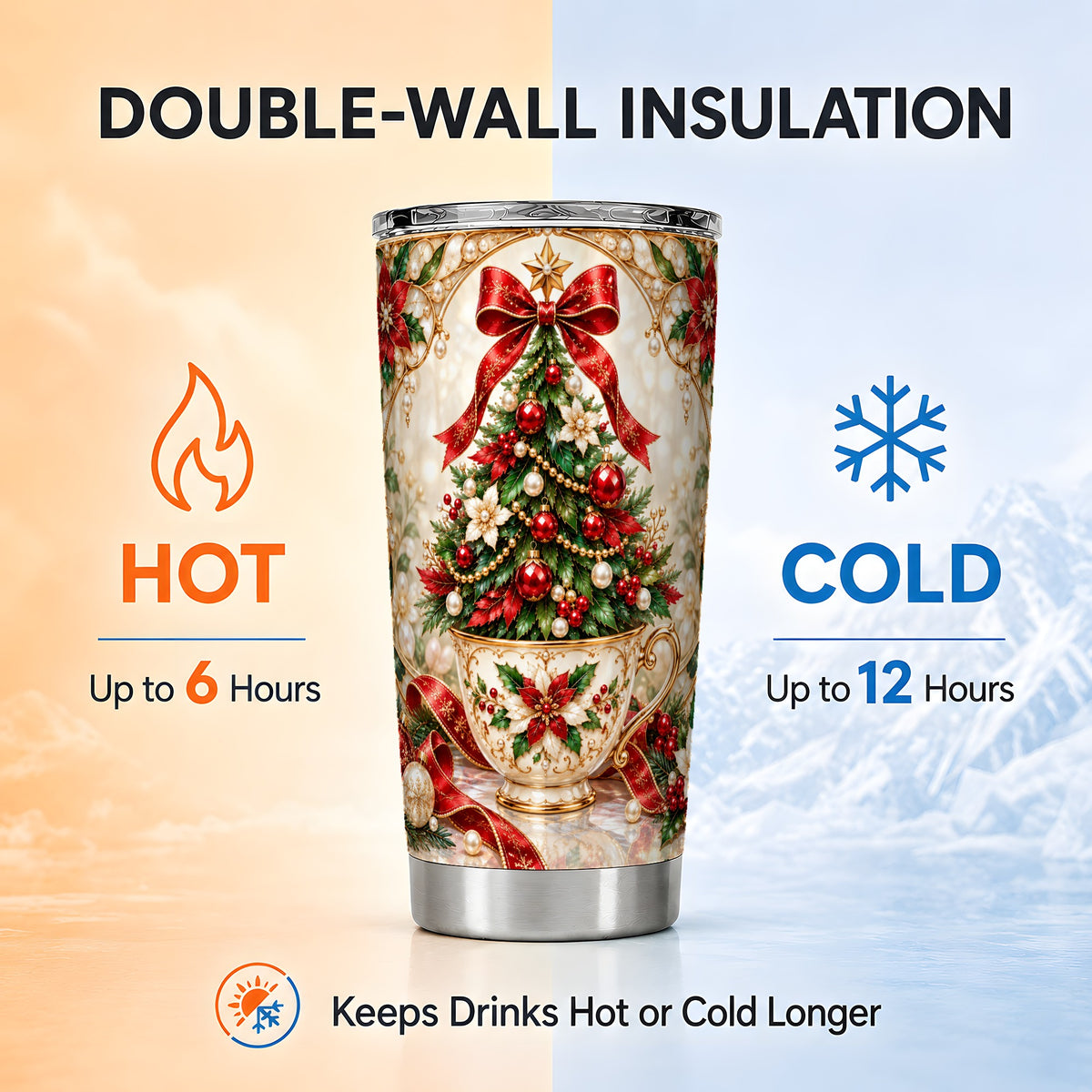 Christmas Tree Tumbler 20oz, Holiday Stainless Steel Travel Cup