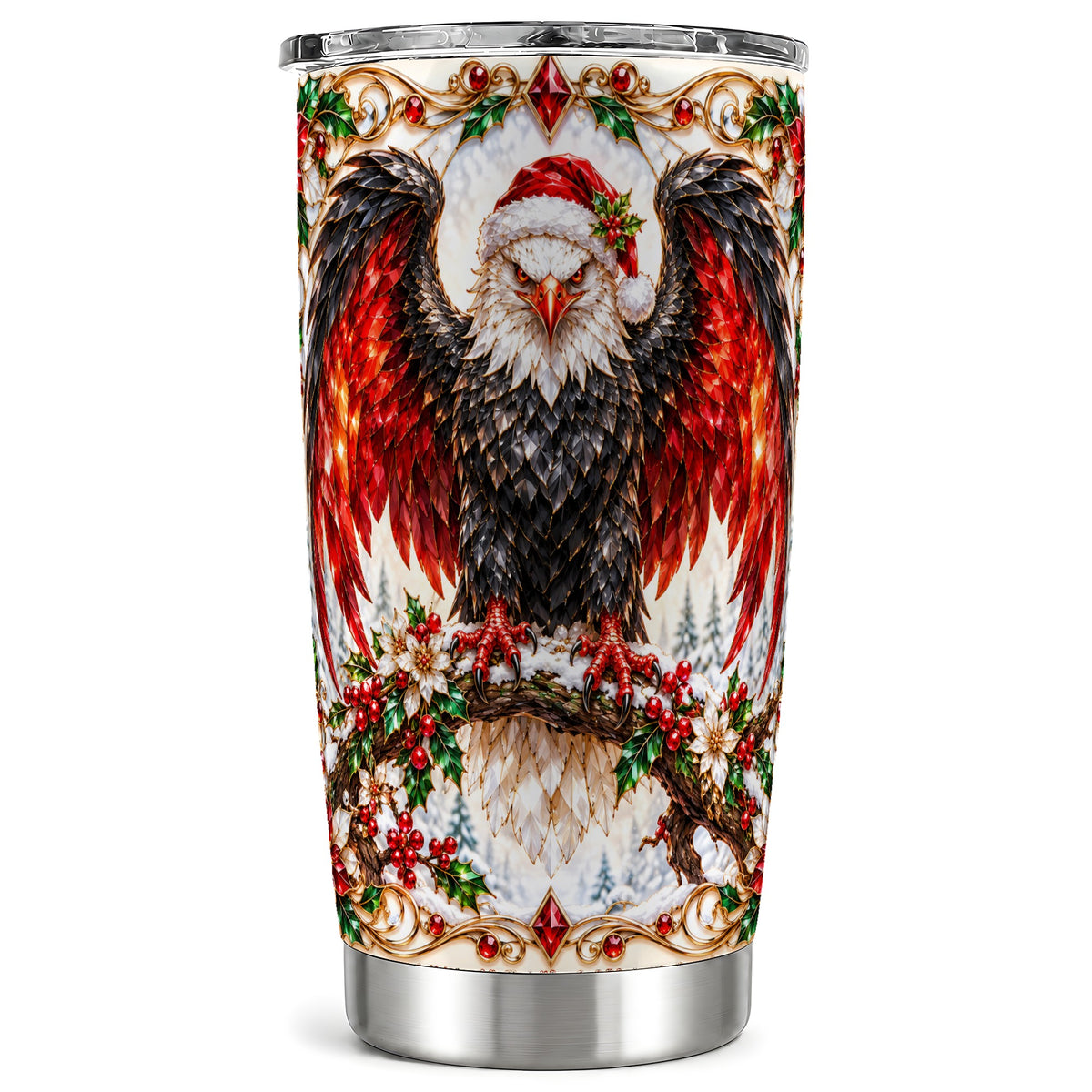 Christmas Eagle Tumbler 20oz, Bald Eagle Stainless Steel Travel Cup
