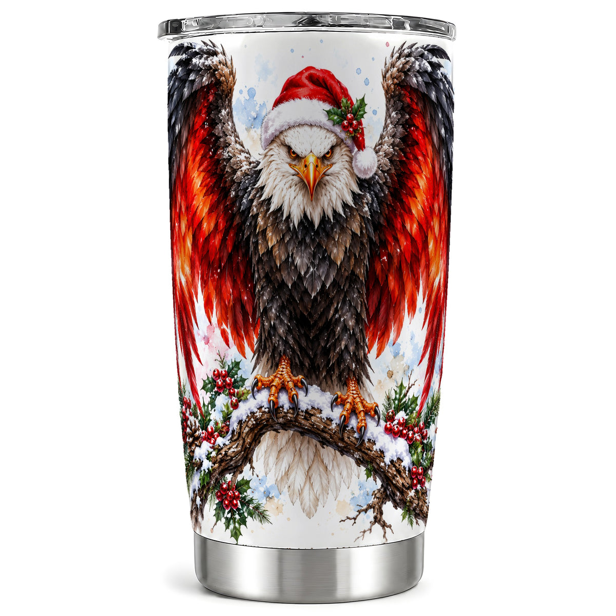 Christmas Eagle Tumbler 20oz, Watercolor Stainless Steel Travel Cup