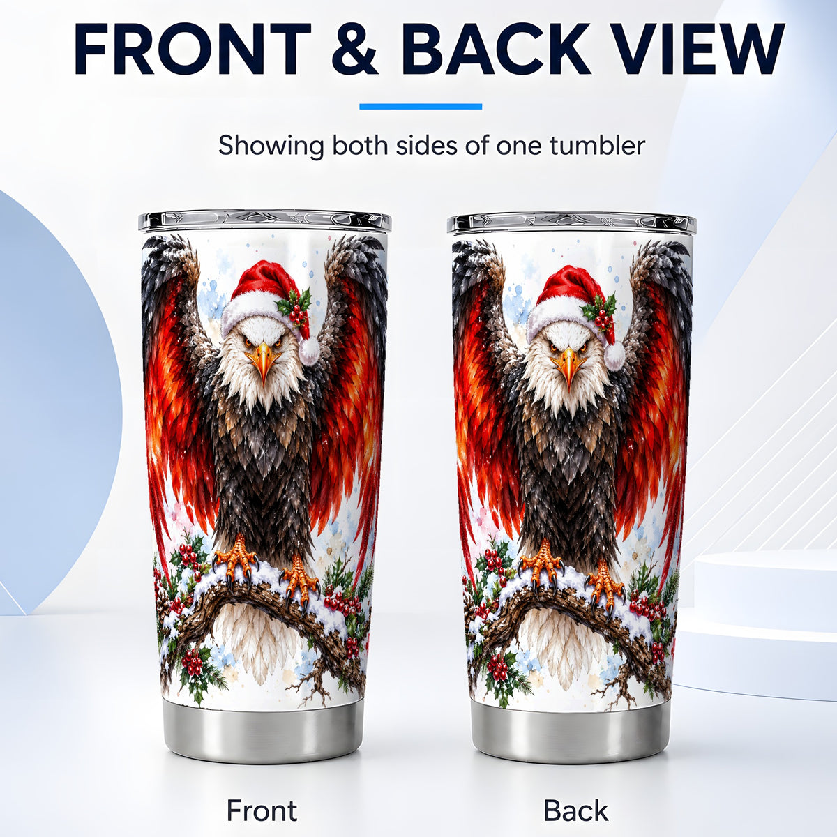 #pl[20oz|Steel] Christmas Eagle Tumbler 20oz, Watercolor Stainless Steel Travel Cup