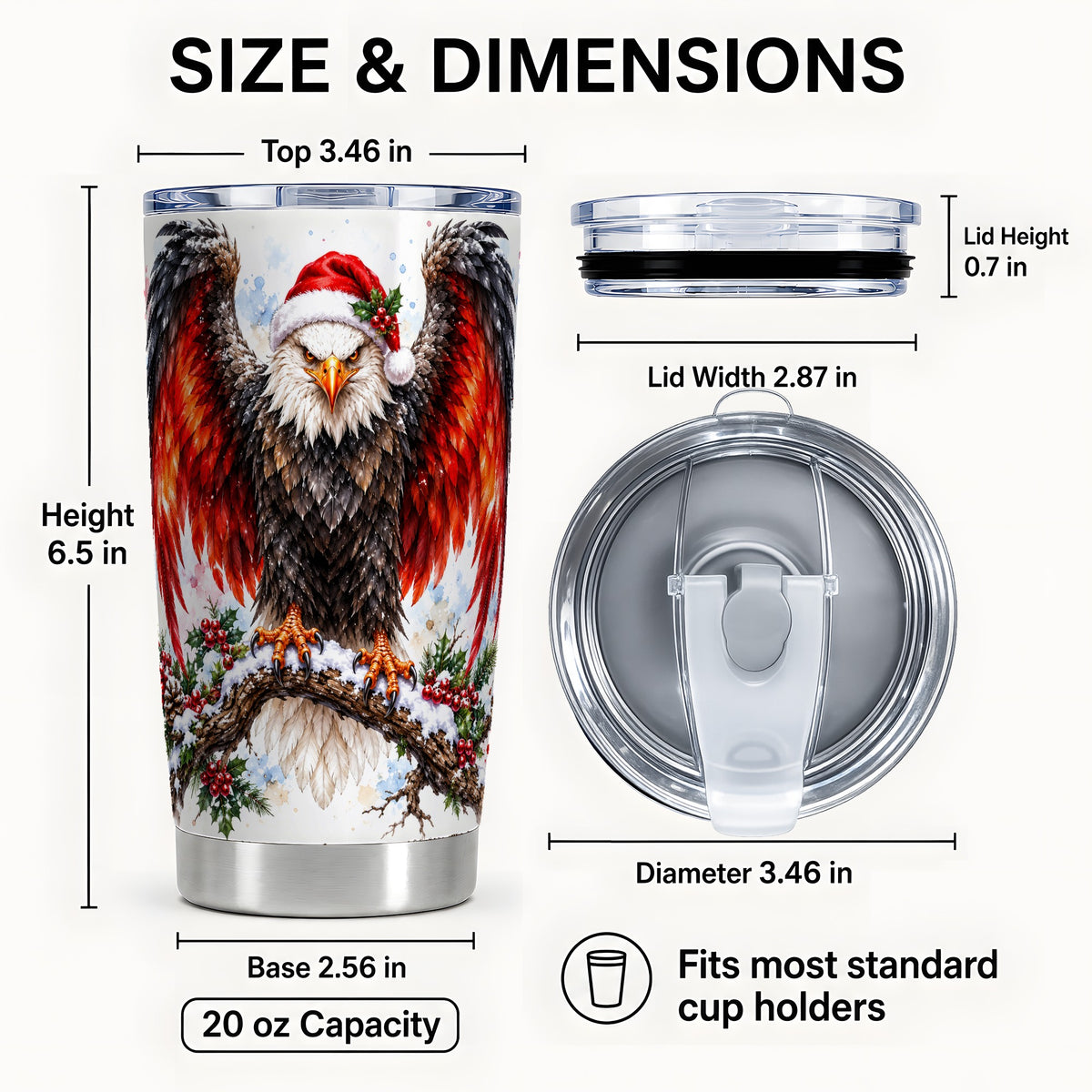 #pl[20oz|Steel] Christmas Eagle Tumbler 20oz, Watercolor Stainless Steel Travel Cup