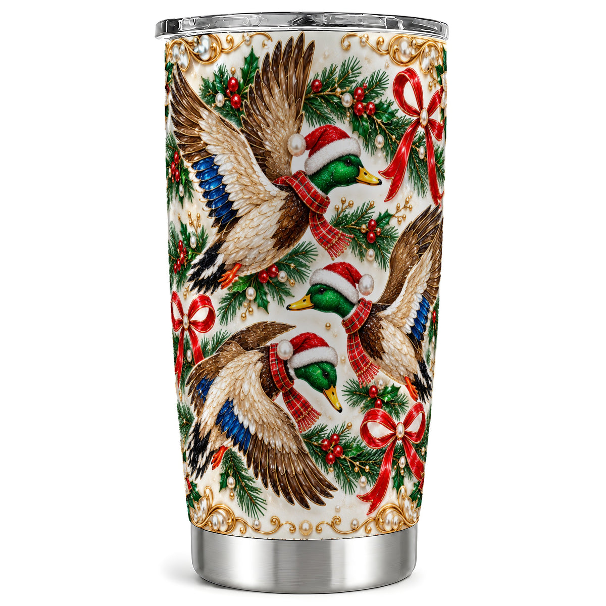 Christmas Mallard Tumbler 20oz, Duck Stainless Steel Travel Cup