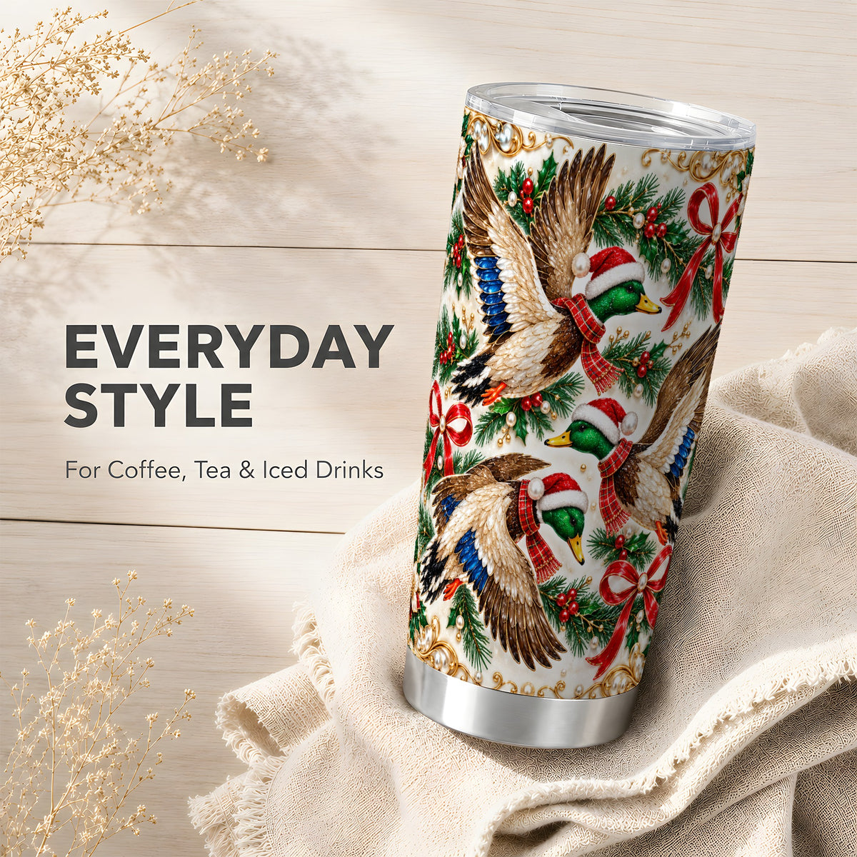 Christmas Mallard Tumbler 20oz, Duck Stainless Steel Travel Cup