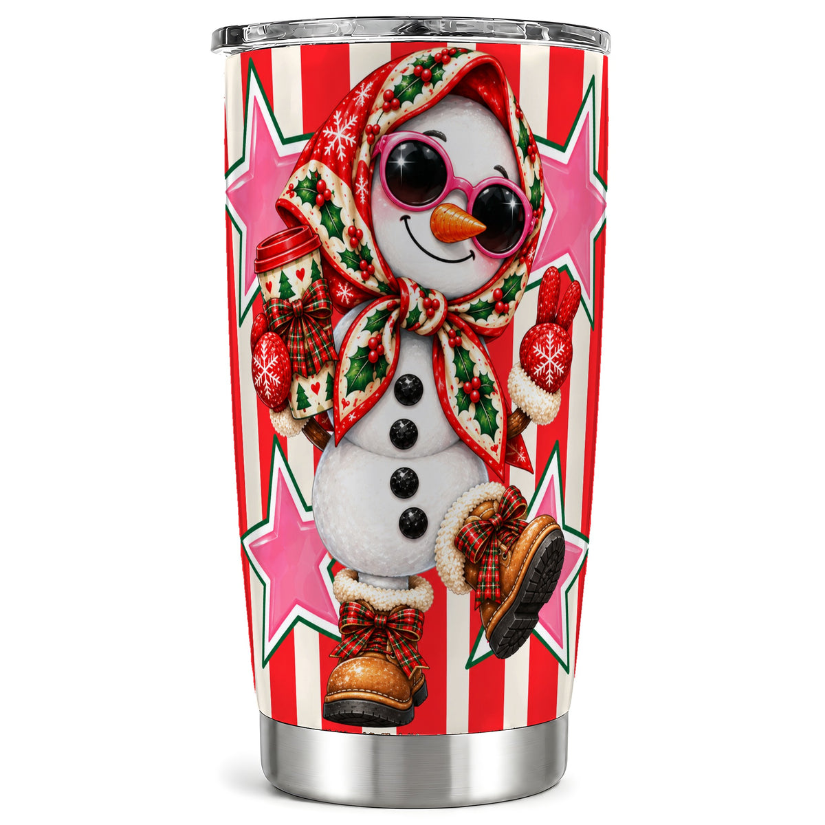 Cute Snowman Tumbler 20oz, Retro Christmas Stainless Steel Travel Cup