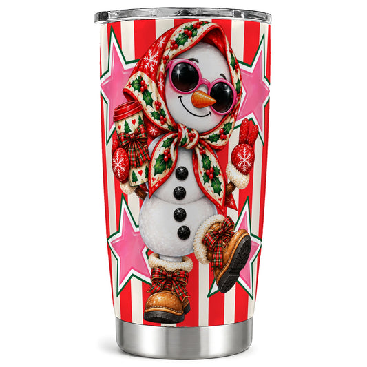 Cute Snowman Tumbler 20oz, Retro Christmas Stainless Steel Travel Cup