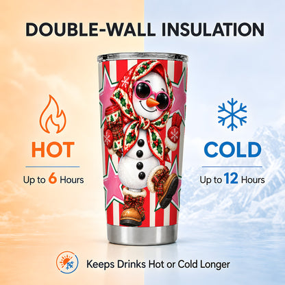 Cute Snowman Tumbler 20oz, Retro Christmas Stainless Steel Travel Cup