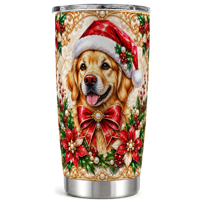 Christmas Golden Retriever Tumbler 20oz, Santa Dog Stainless Steel Travel Cup
