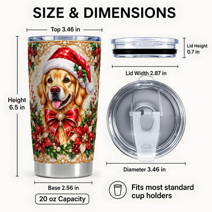 #pl[20oz|Steel] Christmas Golden Retriever Tumbler 20oz, Santa Dog Stainless Steel Travel Cup
