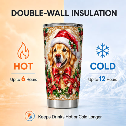 Christmas Golden Retriever Tumbler 20oz, Santa Dog Stainless Steel Travel Cup