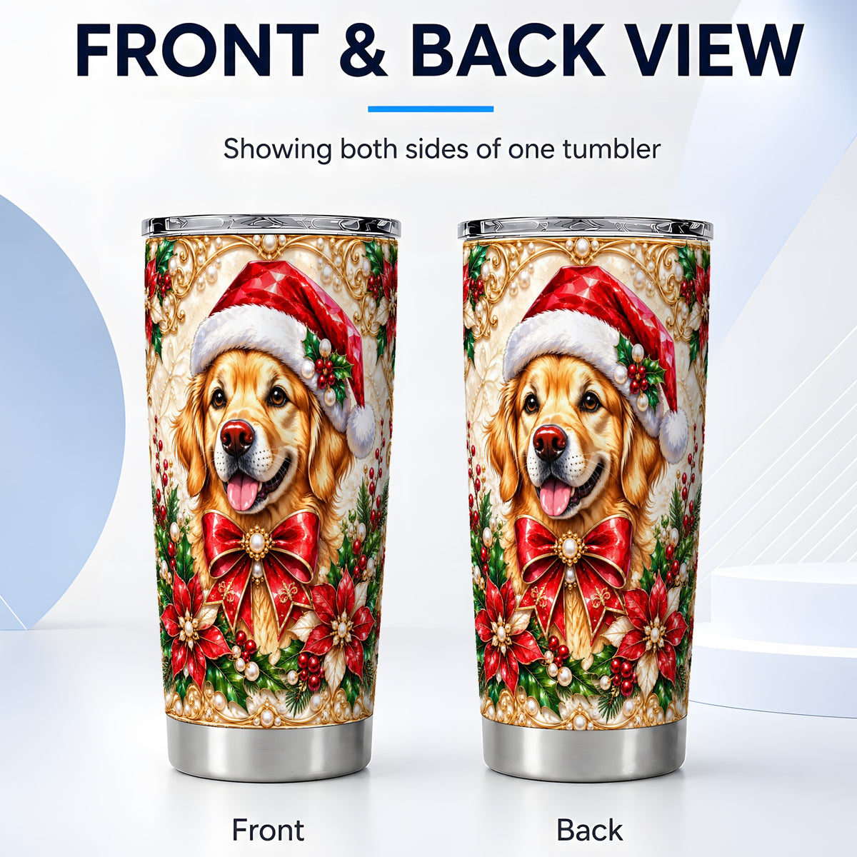 #pl[20oz|Steel] Christmas Golden Retriever Tumbler 20oz, Santa Dog Stainless Steel Travel Cup