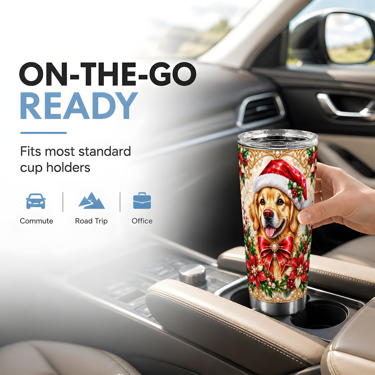 Christmas Golden Retriever Tumbler 20oz, Santa Dog Stainless Steel Travel Cup