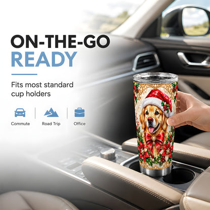 Christmas Golden Retriever Tumbler 20oz, Santa Dog Stainless Steel Travel Cup