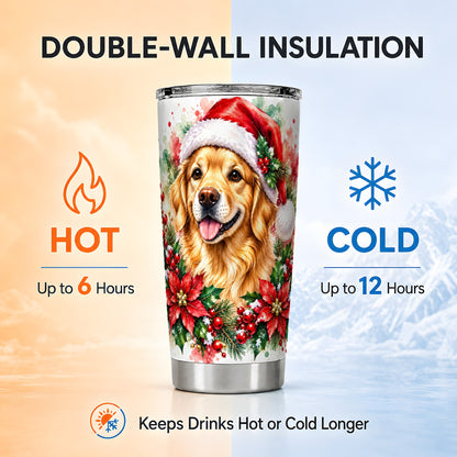 Watercolor Golden Retriever Tumbler 20oz, Christmas Stainless Steel Travel Cup