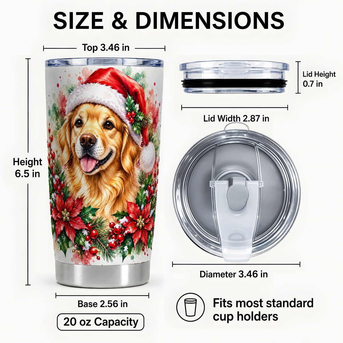 #pl[20oz|Steel] Watercolor Golden Retriever Tumbler 20oz, Christmas Stainless Steel Travel Cup