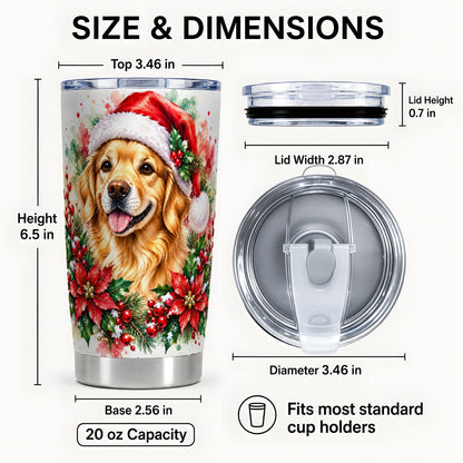 #pl[20oz|Steel] Watercolor Golden Retriever Tumbler 20oz, Christmas Stainless Steel Travel Cup