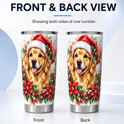 #pl[20oz|Steel] Watercolor Golden Retriever Tumbler 20oz, Christmas Stainless Steel Travel Cup