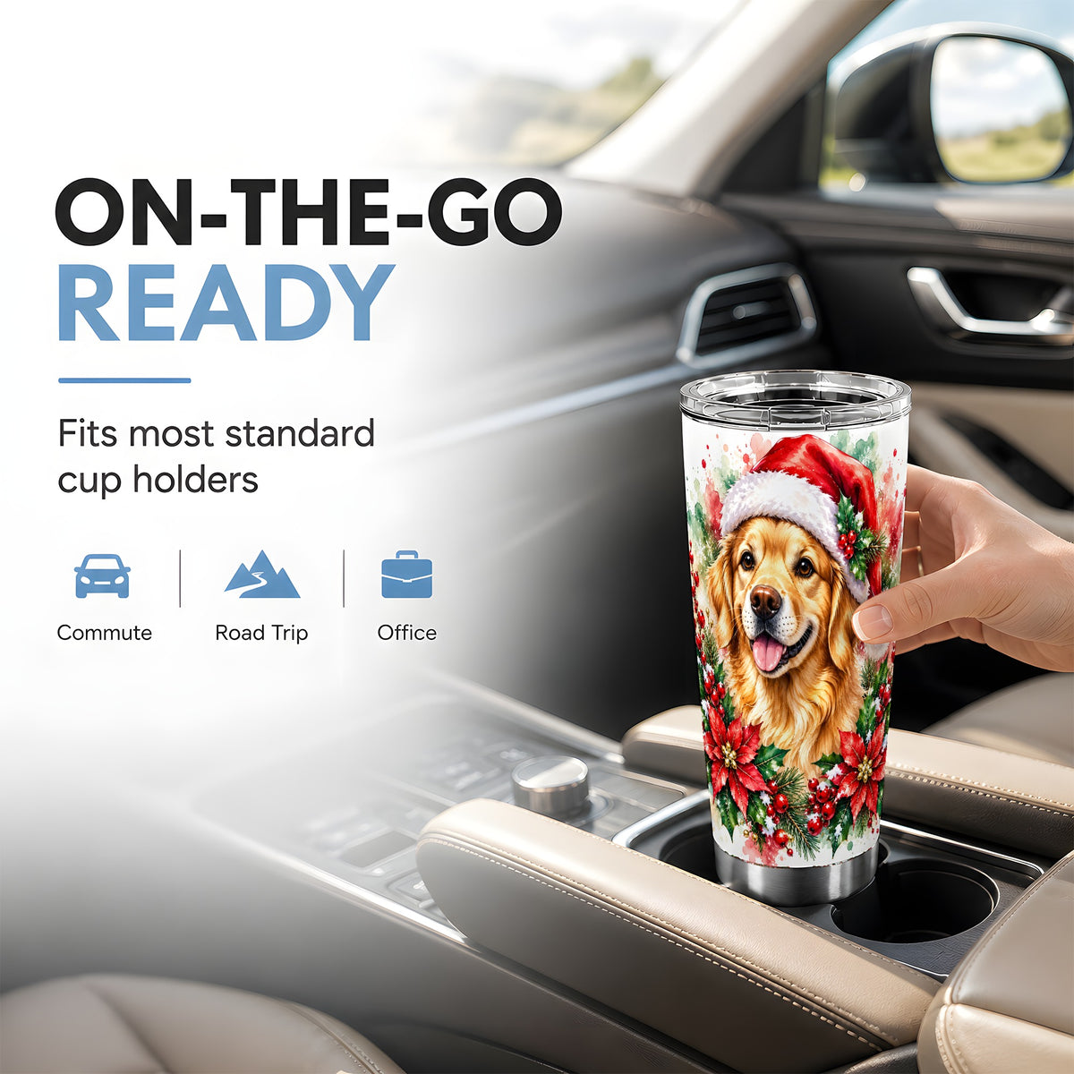 Watercolor Golden Retriever Tumbler 20oz, Christmas Stainless Steel Travel Cup