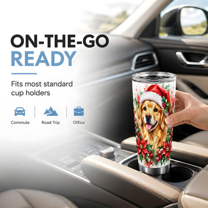 Watercolor Golden Retriever Tumbler 20oz, Christmas Stainless Steel Travel Cup