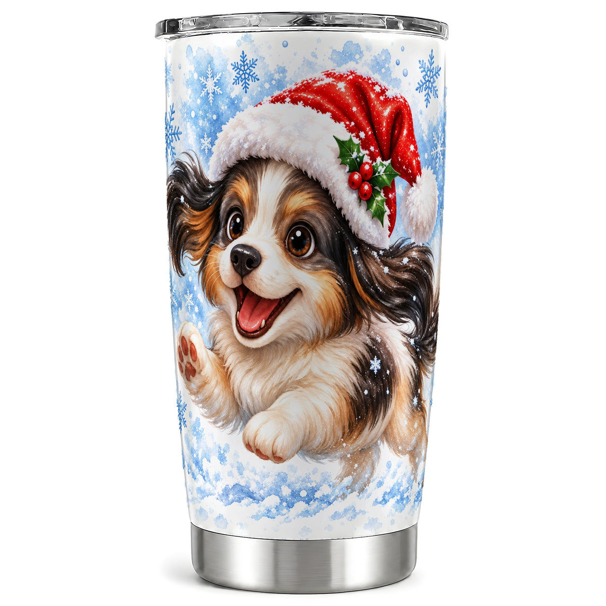Christmas Tricolor Puppy Tumbler 20oz, Snowflake Stainless Steel Travel Cup
