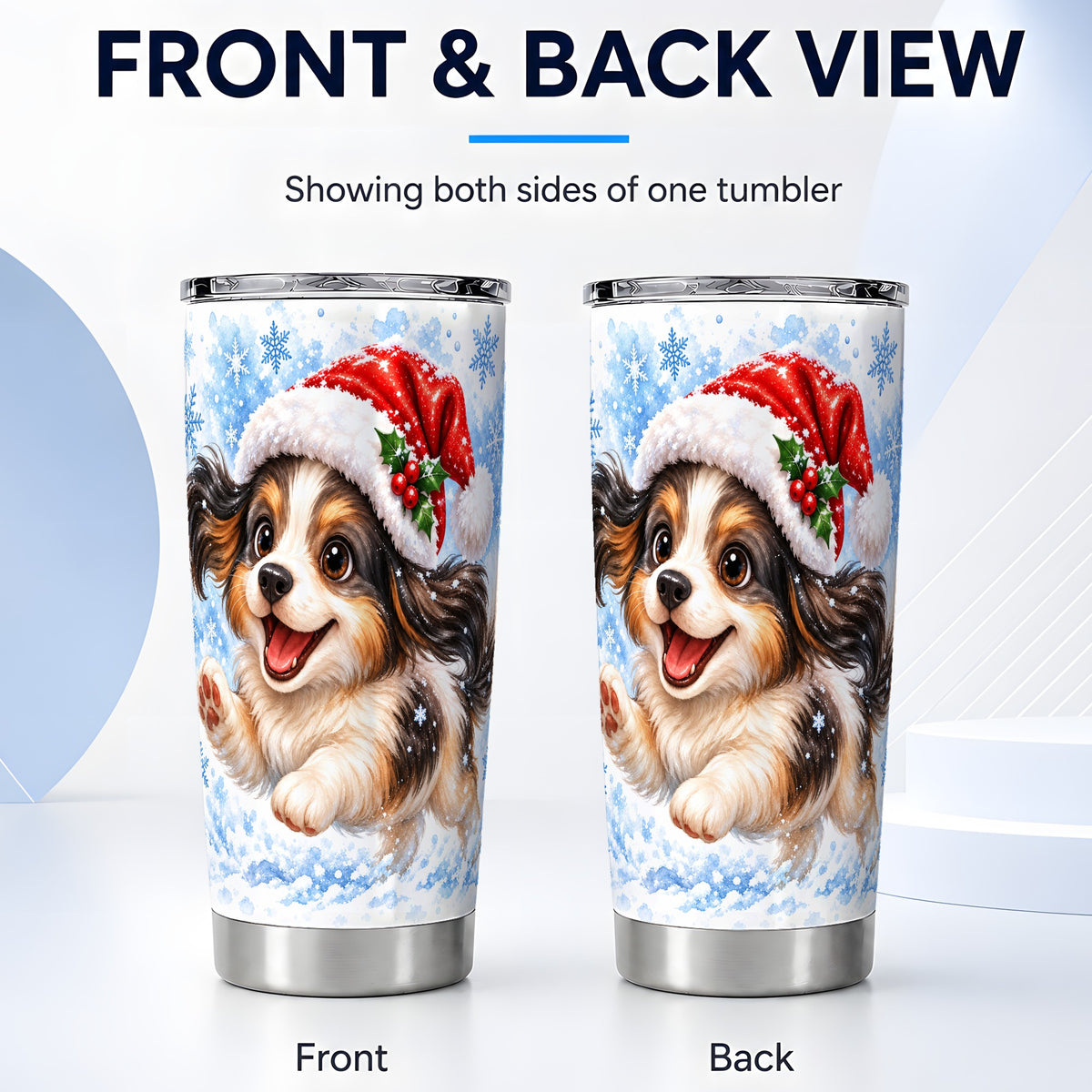 #pl[20oz|Steel] Christmas Tricolor Puppy Tumbler 20oz, Snowflake Stainless Steel Travel Cup
