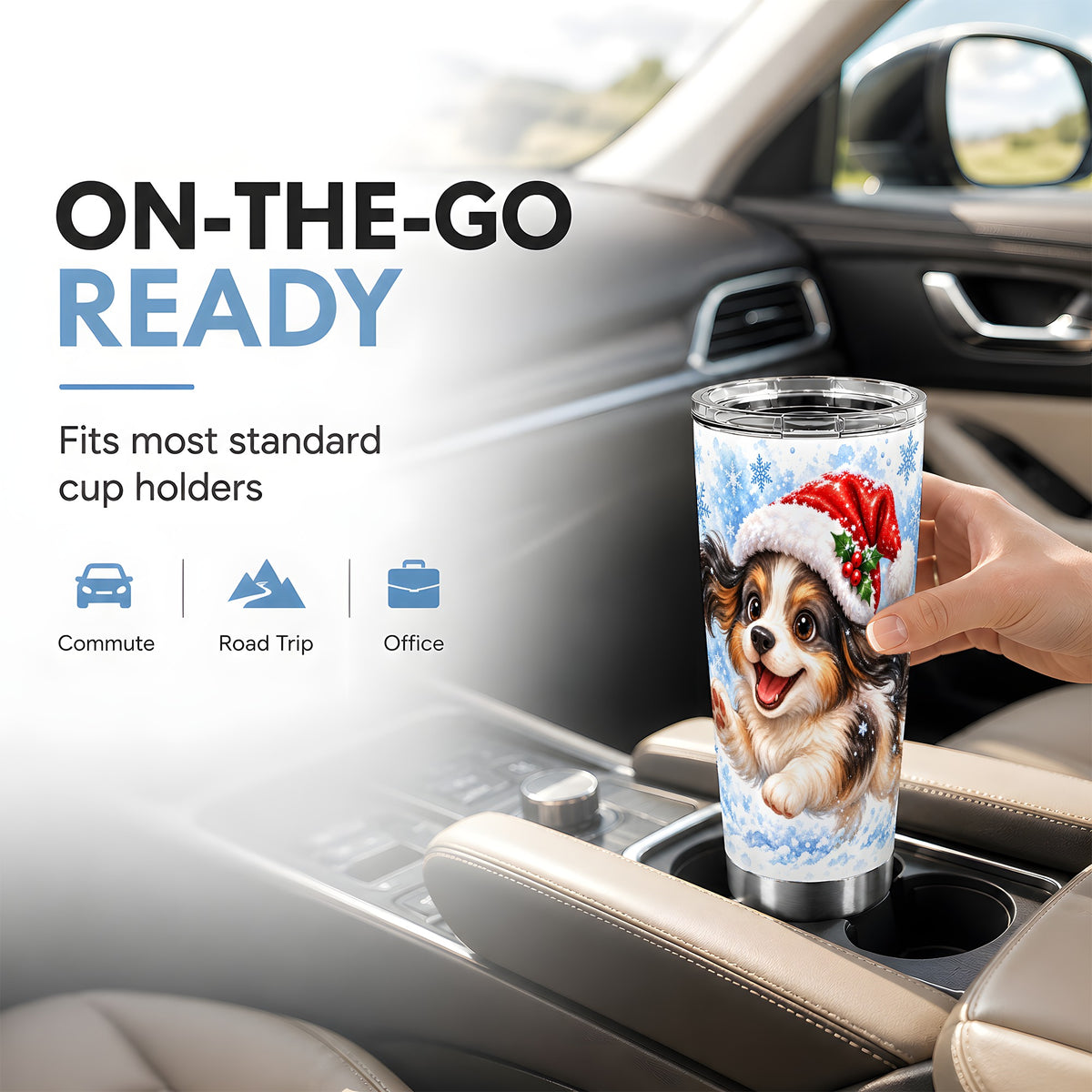Christmas Tricolor Puppy Tumbler 20oz, Snowflake Stainless Steel Travel Cup
