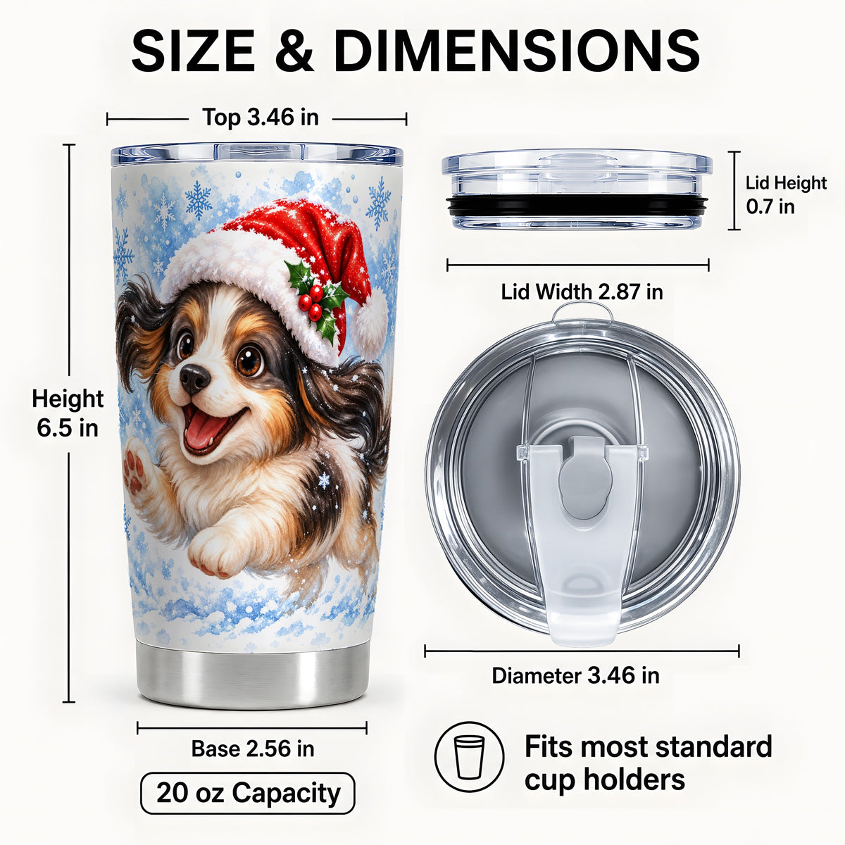 #pl[20oz|Steel] Christmas Tricolor Puppy Tumbler 20oz, Snowflake Stainless Steel Travel Cup