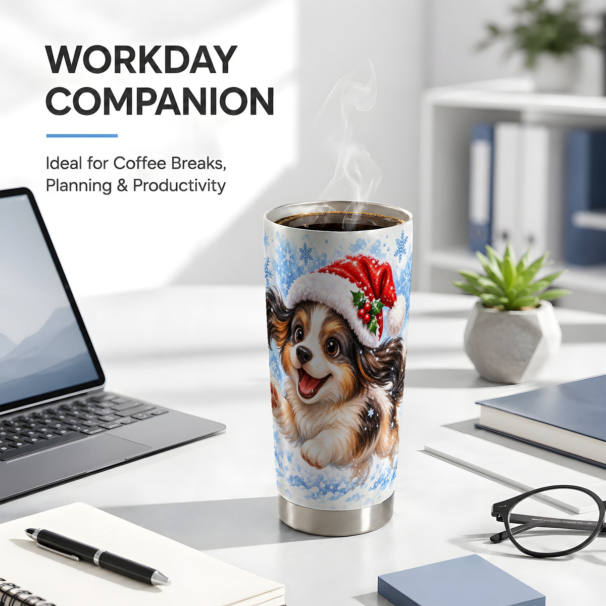 Christmas Tricolor Puppy Tumbler 20oz, Snowflake Stainless Steel Travel Cup