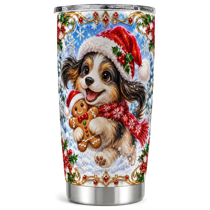 Christmas Gingerbread Puppy Tumbler 20oz, Santa Dog Stainless Steel Travel Cup