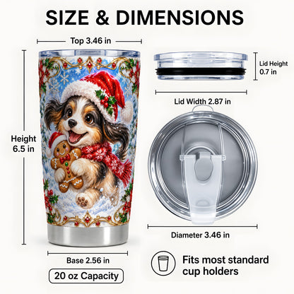 #pl[20oz|Steel] Christmas Gingerbread Puppy Tumbler 20oz, Santa Dog Stainless Steel Travel Cup