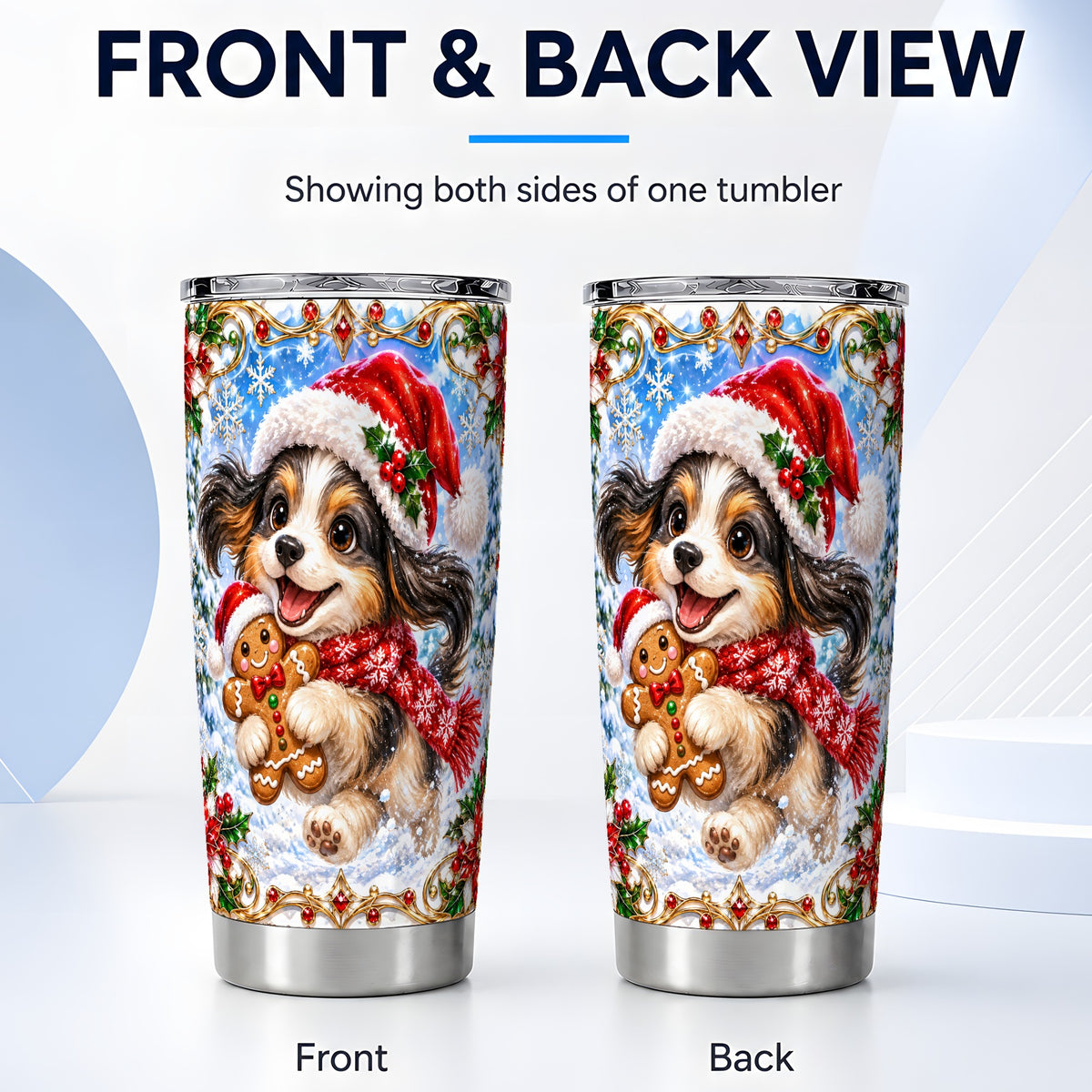 #pl[20oz|Steel] Christmas Gingerbread Puppy Tumbler 20oz, Santa Dog Stainless Steel Travel Cup