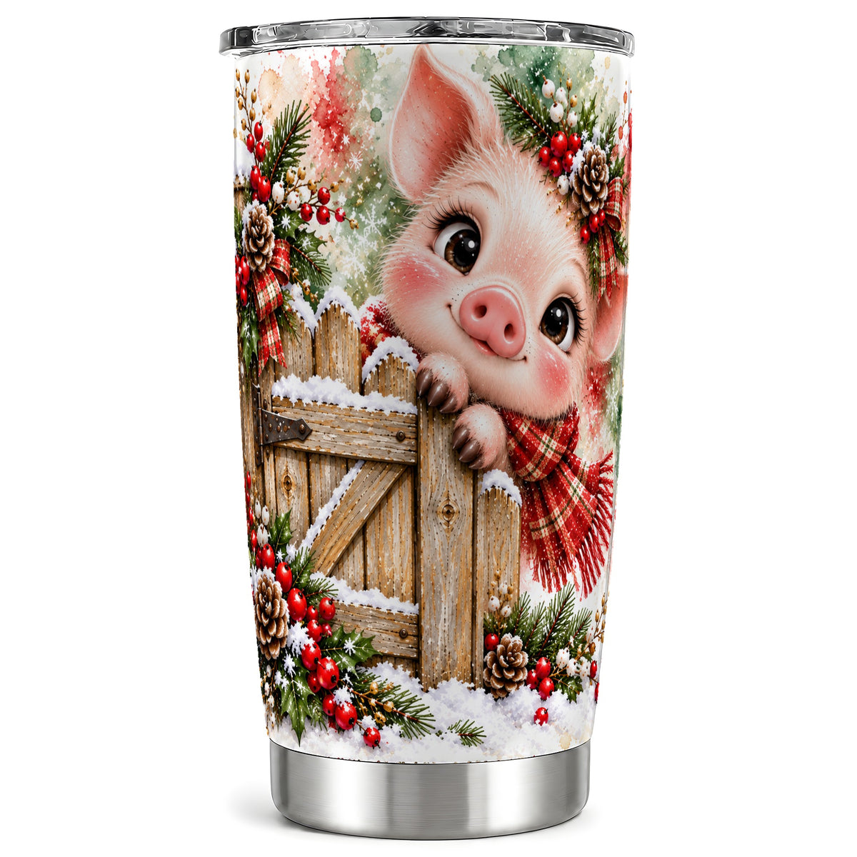 Christmas Piglet Tumbler 20oz, Farmhouse Stainless Steel Travel Cup