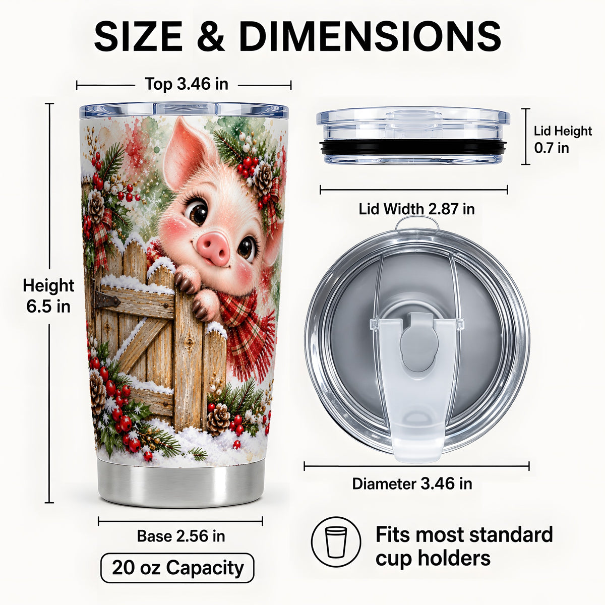 #pl[20oz|Steel] Christmas Piglet Tumbler 20oz, Farmhouse Stainless Steel Travel Cup