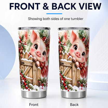 #pl[20oz|Steel] Christmas Piglet Tumbler 20oz, Farmhouse Stainless Steel Travel Cup