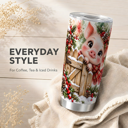 Christmas Piglet Tumbler 20oz, Farmhouse Stainless Steel Travel Cup
